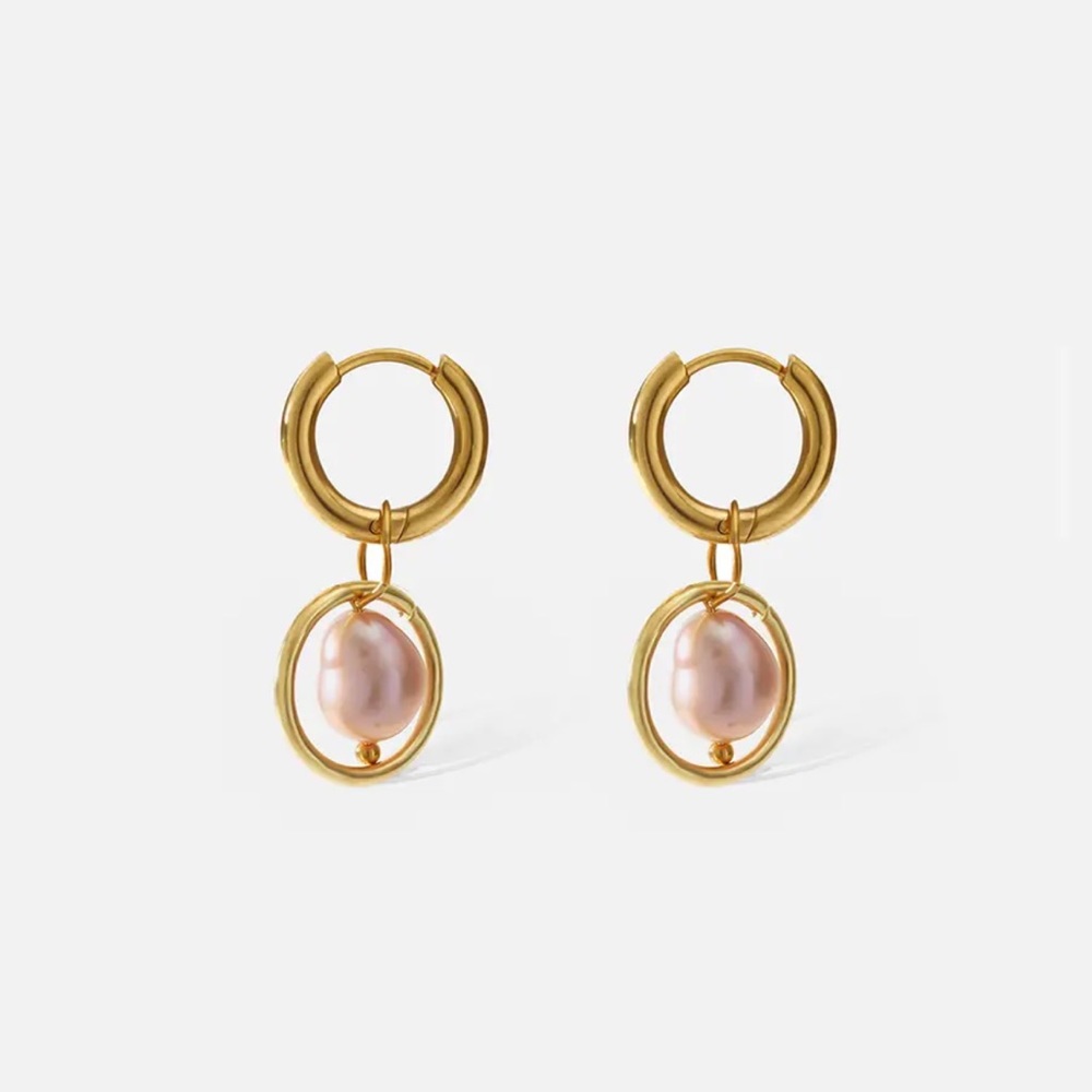 ◾️18K Gold Plated Baroque Freshwater Pearl Small Hoop Earrings